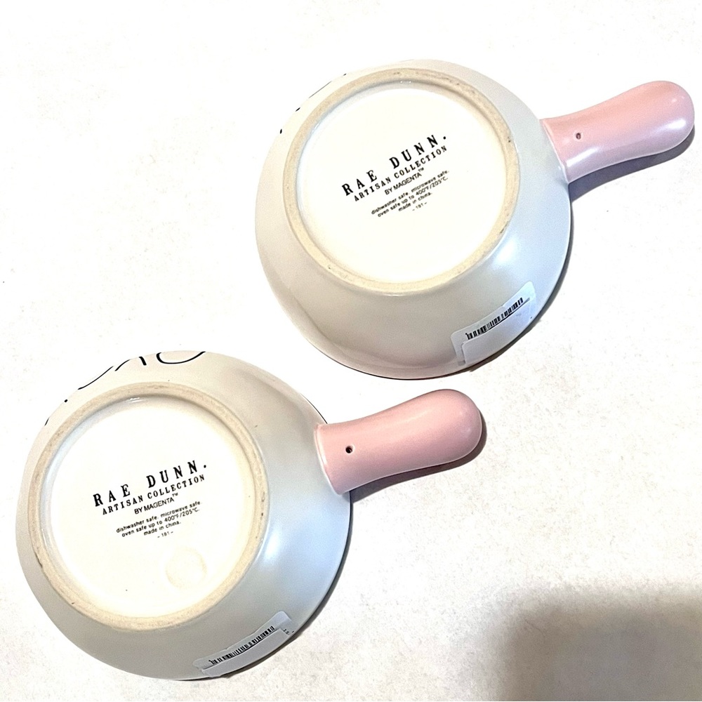 Rae Dunn XOXO Ceramic Bowls with Handles Set of Two White/Pink - Picture 5 of 6